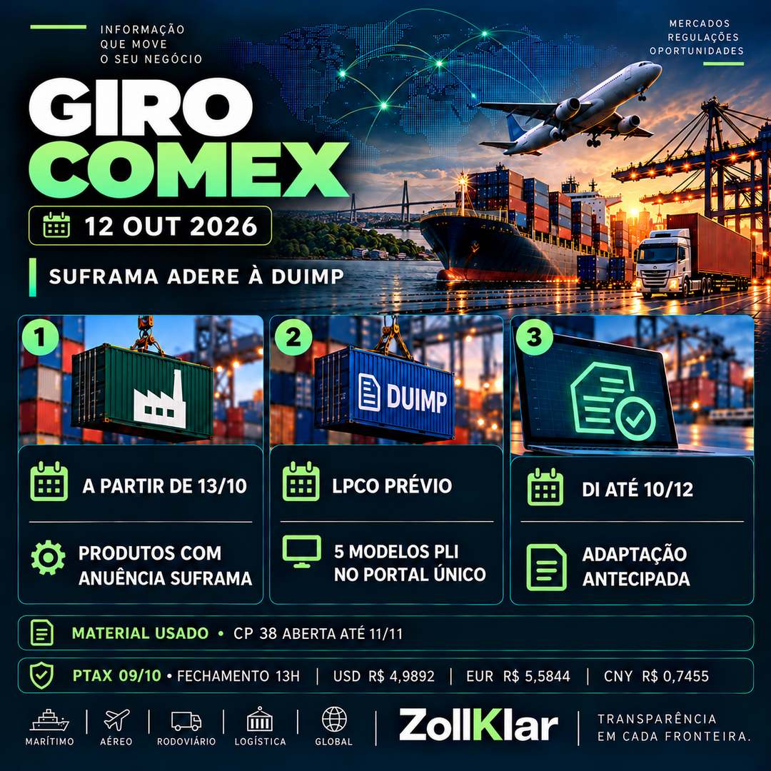 Giro COMEX de 12/10/2026 — Suframa, DUIMP e material usado