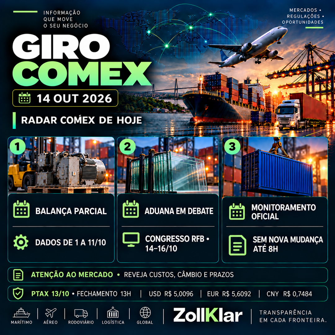 Giro COMEX de 14/10/2026 — balança parcial, congresso aduaneiro e monitoramento oficial